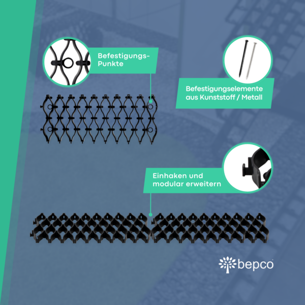 bepco Flexgitter - 5er Set - flexibles Rasengitter mit 15x Erdankern, für Garten & Wege – Bild 3