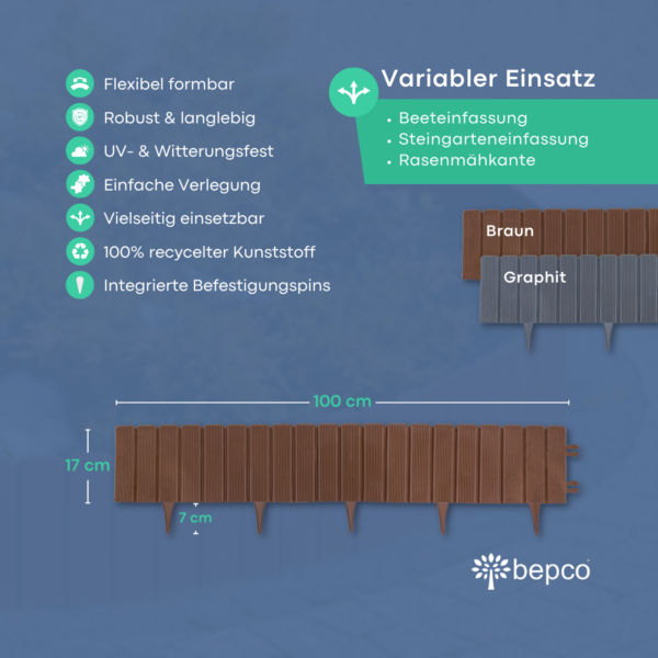 bepco Palisade - 5er Set (100 x 17 cm) - Beeteinfassung, Rasenkante, Garteneinfassung – Bild 5
