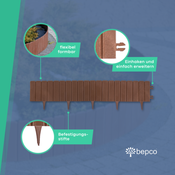 bepco Palisade - 5er Set (100 x 17 cm) - Beeteinfassung, Rasenkante, Garteneinfassung – Bild 6